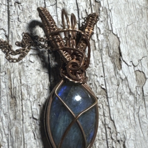Blue Labradorite in woven Copper