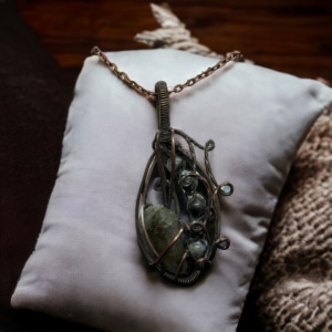 Facetted Labradorite with Labradorite Beads in Antiqued Copper