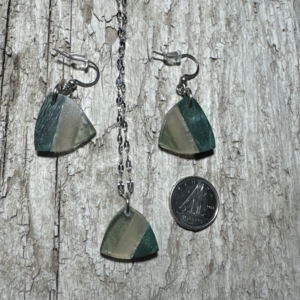 Sheep Horn, Dyed Maple Burl Wood and Epoxy Pendant and Earring Set