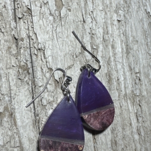 Sheep Horn, Dyed Maple Burl Wood and Resin Earrings