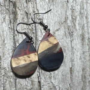 Sheep Horn, Maple Burl Wood and Resin Earrings